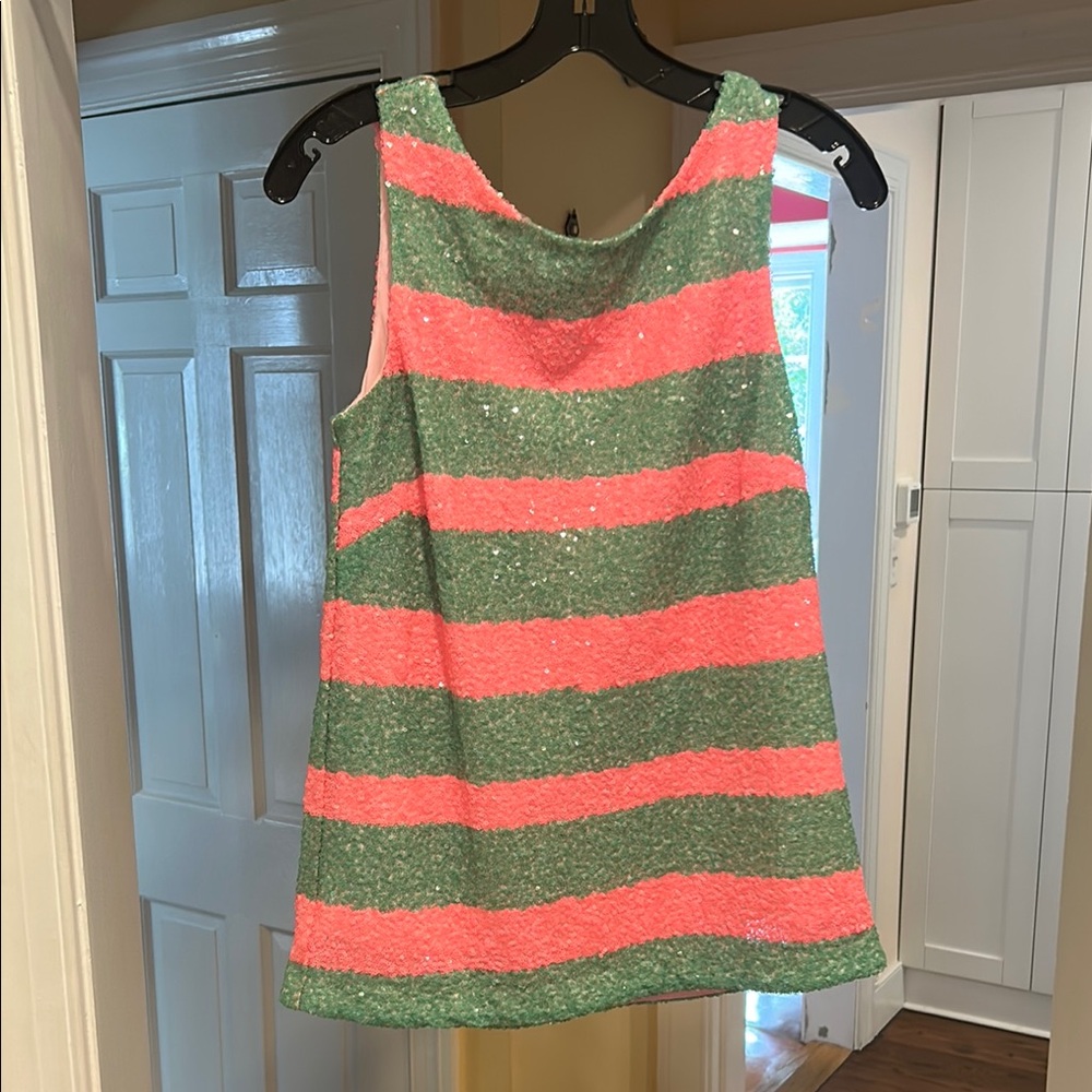 Lilly Pulitzer Pink and Green Sequin Striped Tank Top